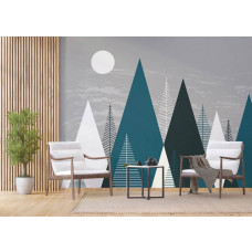 Eine Fototapete mit einer Illustration von Bergen in einem Geschäftsraum.