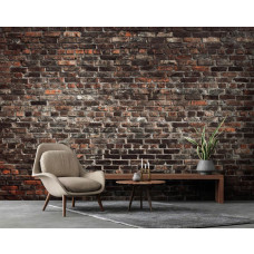 Eine Fototapete mit einer industriellen Steinwand im urbanen Stil in einem Wohnraum.