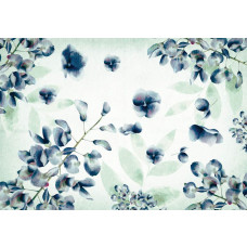 Fototapete mit Tintenblumen in Lila und Blau, malerisches Design mit Aquarell-Effekt für eine elegante und moderne Atmosphäre.