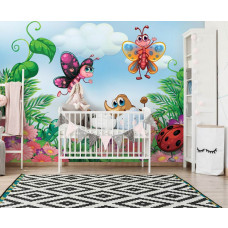 Eine Fototapete mit Insekten für Kinder im Babyzimmer und mit Tiermotiven.