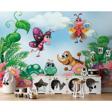 Eine Fototapete mit Insekten für Kinder im Babyzimmer und Jungenzimmer.