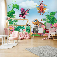 Eine Fototapete mit Insekten für Kinder im Babyzimmer und Mädchenzimmer.