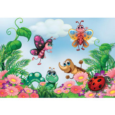 Fototapete mit Insekten für Kinder, verspielt und lehrreich.