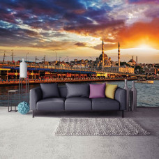 Eine Fototapete mit einer Ansicht von Istanbul für das Wohnzimmer.