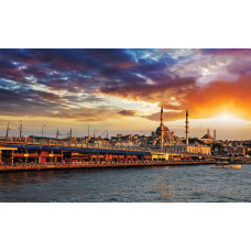 Fototapete der Skyline von Istanbul, mit Moscheen und hohen Gebäuden.