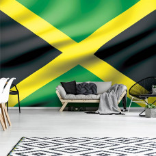 Eine Fototapete mit der jamaikanischen Flagge für das Wohnzimmer.