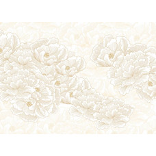 Eine Fototapete mit japanischen Blumen auf beigem Hintergrund, bei der zarte Blüten und raffinierte Zweige ein ruhiges und elegantes Aussehen schaffen.