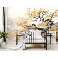 Eine Fototapete eines japanischen Baumes im Kunststil, Natur im Kinderzimmer.