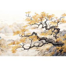 Fototapete eines japanischen Baumes im Kunststil, Natur im Büro.