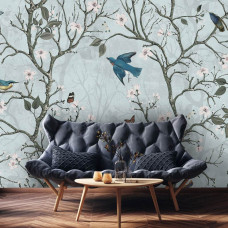 Fototapete Japanische Vögel im Blütenwald