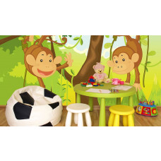 Eine Fototapete mit Dschungel Affen für Kinder im Babyzimmer und Kinderzimmer.