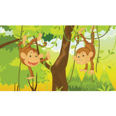 Dschungel Affen auf Fototapete, speziell für Babyzimmer.