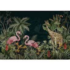 Fototapete mit Dschungeltieren in einer tropischen, natürlichen Umgebung mit reichhaltigen Details.