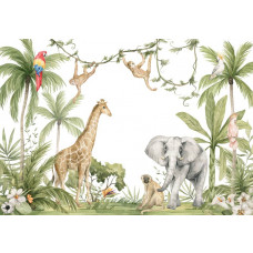 Kindertapete mit Dschungeltieren, perfekt für ein fröhliches und verspieltes Kinderzimmer.