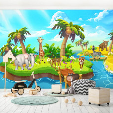 Fototapete mit Dschungeltieren im Spielzimmer.