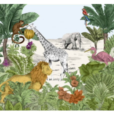 Dschungel-Königreich-Fototapete mit einem üppigen grünen Dschungel, perfekt für abenteuerlustige Kinder.