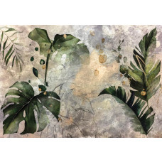 Fototapete mit botanischen Blättern und kunstvollen Dschungel-Elementen.