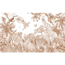 Terrakotta-Tiere in einem Fantasie-Dschungel auf einer Kindertapete Wandkreis.