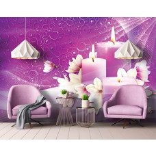 Fototapete mit Kerzen und rosa Blumen für Yoga und Joga mit Vliestapete im Wohnzimmer, Schlafzimmer und Spa.