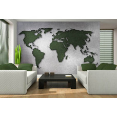 Fototapete mit einer Weltkarte auf grünem Betonhintergrund für das Wohnzimmer.