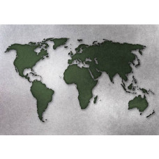 Fototapete mit einer grünen Weltkarte auf Betonhintergrund, abstraktes Design.