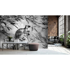 Eine Fototapete mit einem Känguru in schwarz und weiß, perfekt für ein Schlafzimmer...