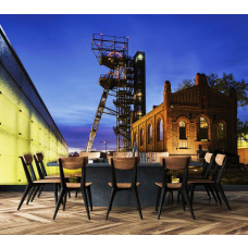 Eine Fototapete mit dem Museum in Kattowitz, geeignet für die Küche.