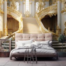 Eine Fototapete von einer kaiserlichen Treppe in einem Palast in einem warmen Wohnzimmer.