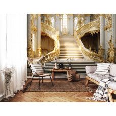 Eine Fototapete von einer kaiserlichen Treppe in einem Palast mit goldenen Details.