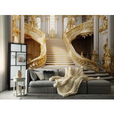 Eine Fototapete von einer kaiserlichen Treppe in einem Palast in Vliestapetenstil für ein Wohnzimmer.