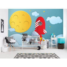 Eine Fototapete mit dem Universum, dem Weltraum und dem Universum für ein Babyzimmer.