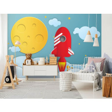 Eine Fototapete mit dem Universum, dem Weltraum und dem Universum für ein Jungenzimmer.