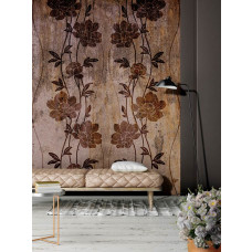 Eine Fototapete mit klassischen braunen Blumen für das Wohnzimmer.