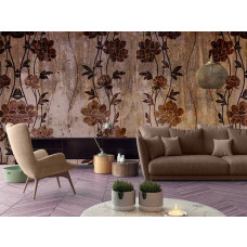 Eine Fototapete mit klassischen braunen Blumen für das Wohnzimmer.