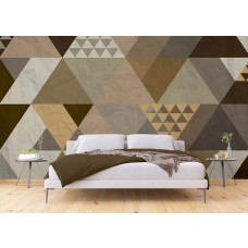 Fototapete klassische Dreiecke im Schlafzimmer, ein Design, das mit geometrischen Formen in sanften Farben für eine ruhige, harmonische Ausstrahlung sorgt.