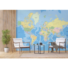 Eine Fototapete mit einer klassischen Weltkarte, ideal, um eine abenteuerliche und weltliche Atmosphäre in einem Geschäftsraum zu schaffen.