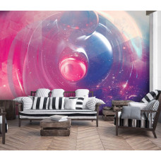 Eine Fototapete mit moderner Kunst in 3D mit Ringen für Schlafzimmer und Wohnzimmer.