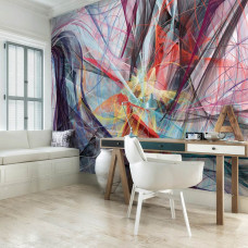 Eine Fototapete mit farbenfroher abstrakter Kunst mit modernen Pinselstrichen, geeignet für ein Büro.