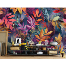 Fotobehang met artistiek kleurrijk bladerdek in een inspirerend en creatief kantoor.