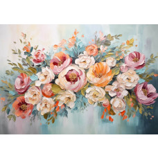 Fototapete mit bunten Blumen in einer künstlerischen Komposition, perfekt für eine lebendige Atmosphäre.