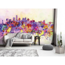 Fototapete mit farbenfroher Stadtabstraktion in Farbe, geeignet für das Wohnzimmer.