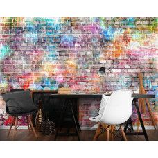 Fototapete einer bunten Graffiti-Wand mit Ziegeln und Wandmalerei in einem Büro.
