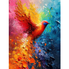 Fototapete eines bunten Vogels in einem Gemälde auf Vliestapete.