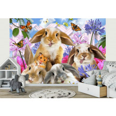 Eine Fototapete mit Nagetieren in einem fröhlichen, kinderfreundlichen Selfie-Stil.