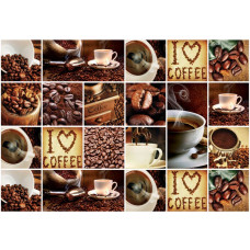 Fototapete mit einer Kaffee-Collage und dem Text 'I Love Coffee', ideal für Kaffeeliebhaber.