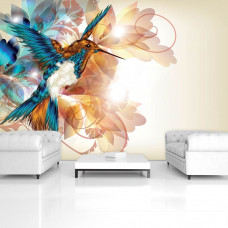 Fototapete eines Kolibris im künstlerischen Stil in einem Wohnzimmer.