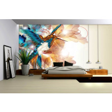 Fototapete eines Kolibris im künstlerischen Stil in einem Schlafzimmer.