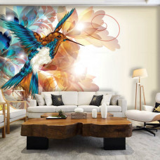 Fototapete eines Kolibris im künstlerischen Stil in einem Wohnzimmer.
