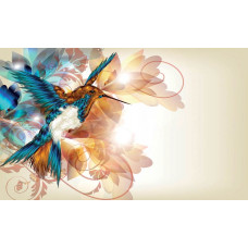 Fototapete eines bunten Kolibris, dargestellt in einer künstlerischen und natürlichen Komposition.