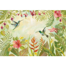 Fototapete von Kolibris im Dschungel mit einem exotischen und farbenfrohen Look.